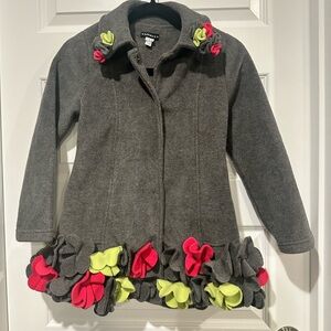 Kate Mack Girls Size 8 Floral Ruffle Trim Coat – EUC
